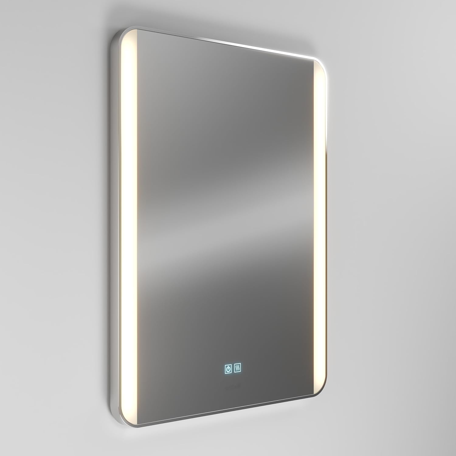 artika Onyx Wall Mount LED Mirror, 24x32 Inch, Bathroom, Rectangular with Rounded Corners, Steel Frame, Modern, Chrome, Selectable White, Dimmable with Defogger