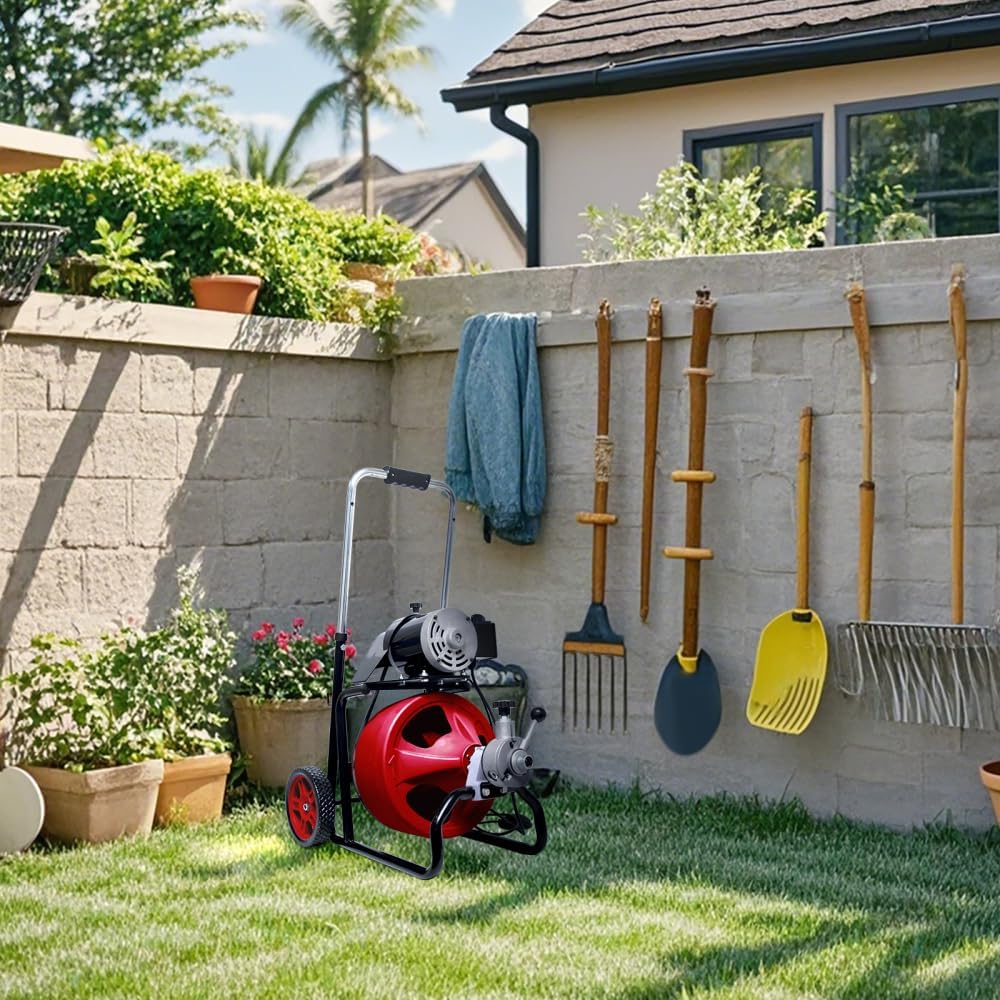 Electric Drain Snake Auger Machine with Auto Feed System 50FT 3/8 Inch Sewer Cleaning Tool for Home and Commercial Use