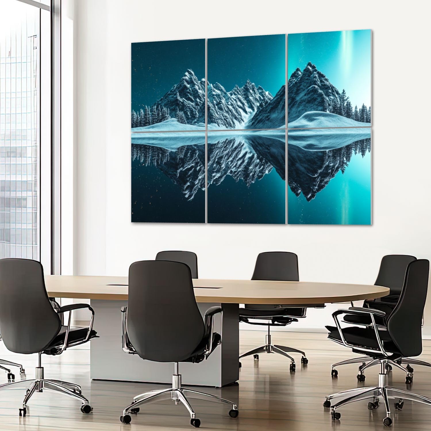 6 Pack Art Acoustic Panels Sound Absorbing Scenery Snowy Mountains Symmetrical Reflection Night Sky Pine Trees Decorative Soundproof Wall Panels Self Adhesive for Recording Studios Office 72