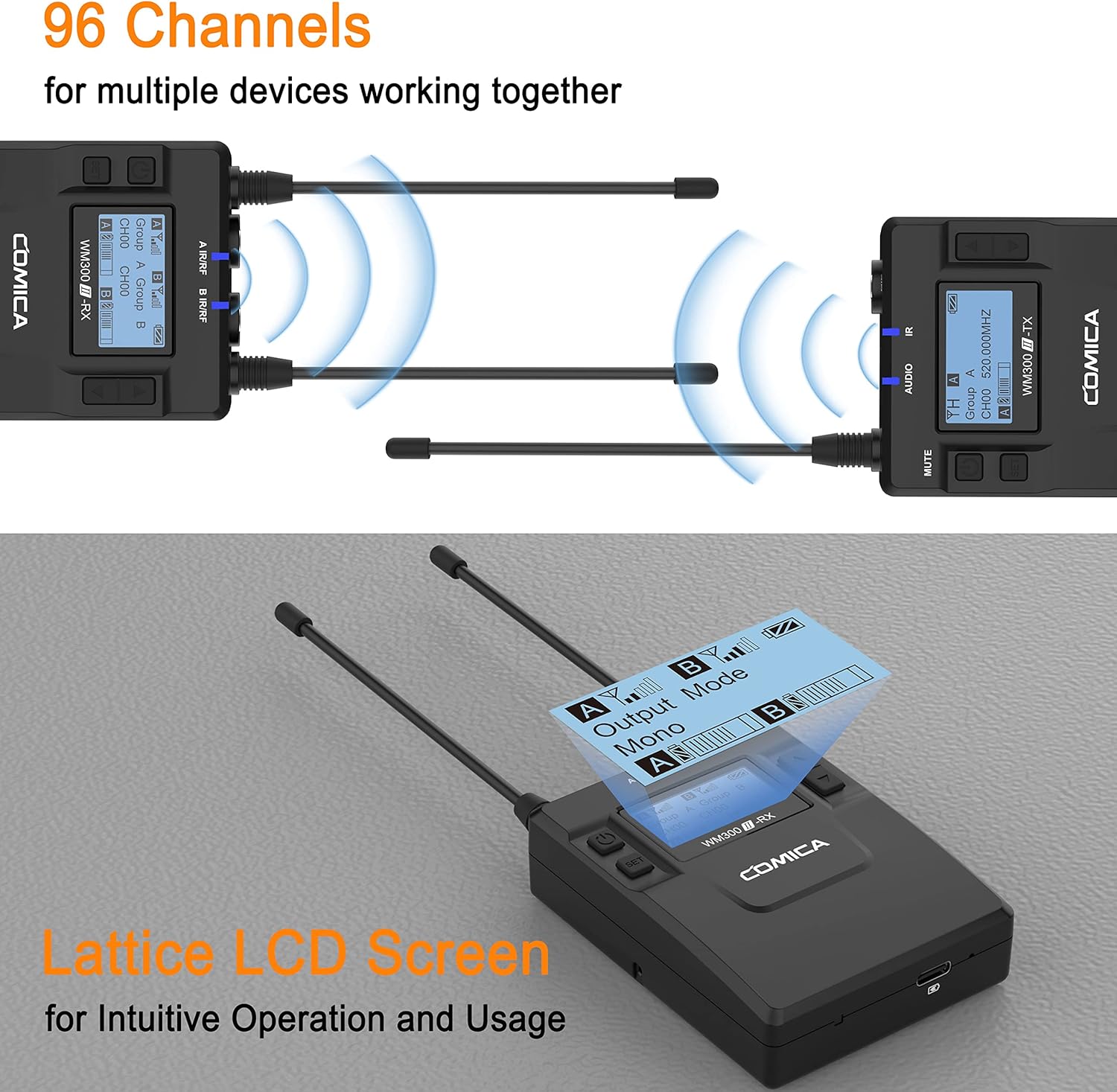 COMICA CVM-WM300A 96-Channel UHF Wireless Lavalier Microphone System Compatible with Cameras, Camcorders and Smartphones, Perfect for YouTube Podcast Vlog Video Recording and Interview(2TX+1RX)