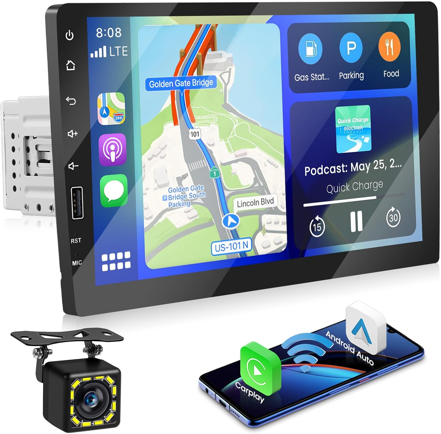 Single Din 9 Inch Touch Screen Car Radio Wireless Carplay Android Auto, 1 Din Bluetooth Car Stereo Receiver EQ, FM, SWC, Mirror Link, Backup Camera, Mic