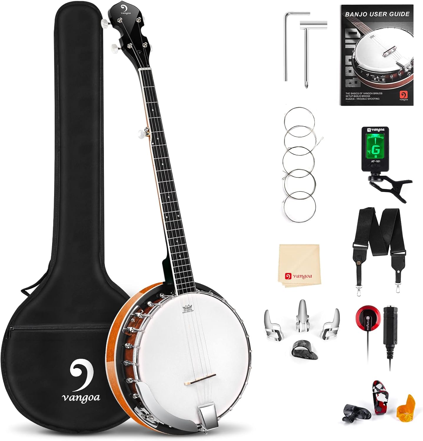 Vangoa Banjo 5 String Full Size Beginner Kit Remo Head Mahogany Resonator Banjo Closed Back with Premium Bag for Adults Teens Starters