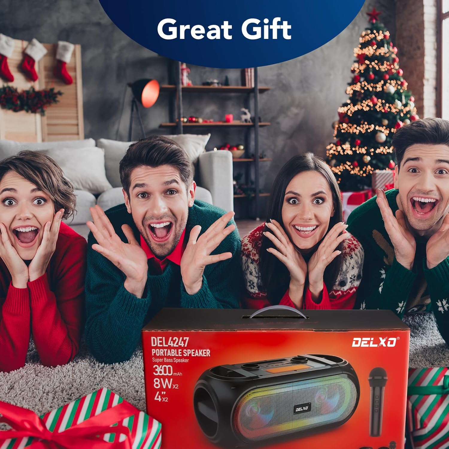 Delxo Karaoke Machine with 2 Wireless Microphones for Adult, Powerful Portable Bluetooth Speaker Loud for Party, PA System Remote Singing Machine with LED Lights, Support BT TWS USB TF, Gift