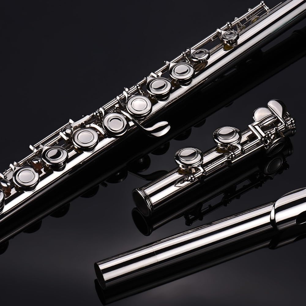 Flute Flute Nickel Plated 16 Hole C Key Cupronickel Woodwind Instrument with Gloves Flutes Musical Instruments