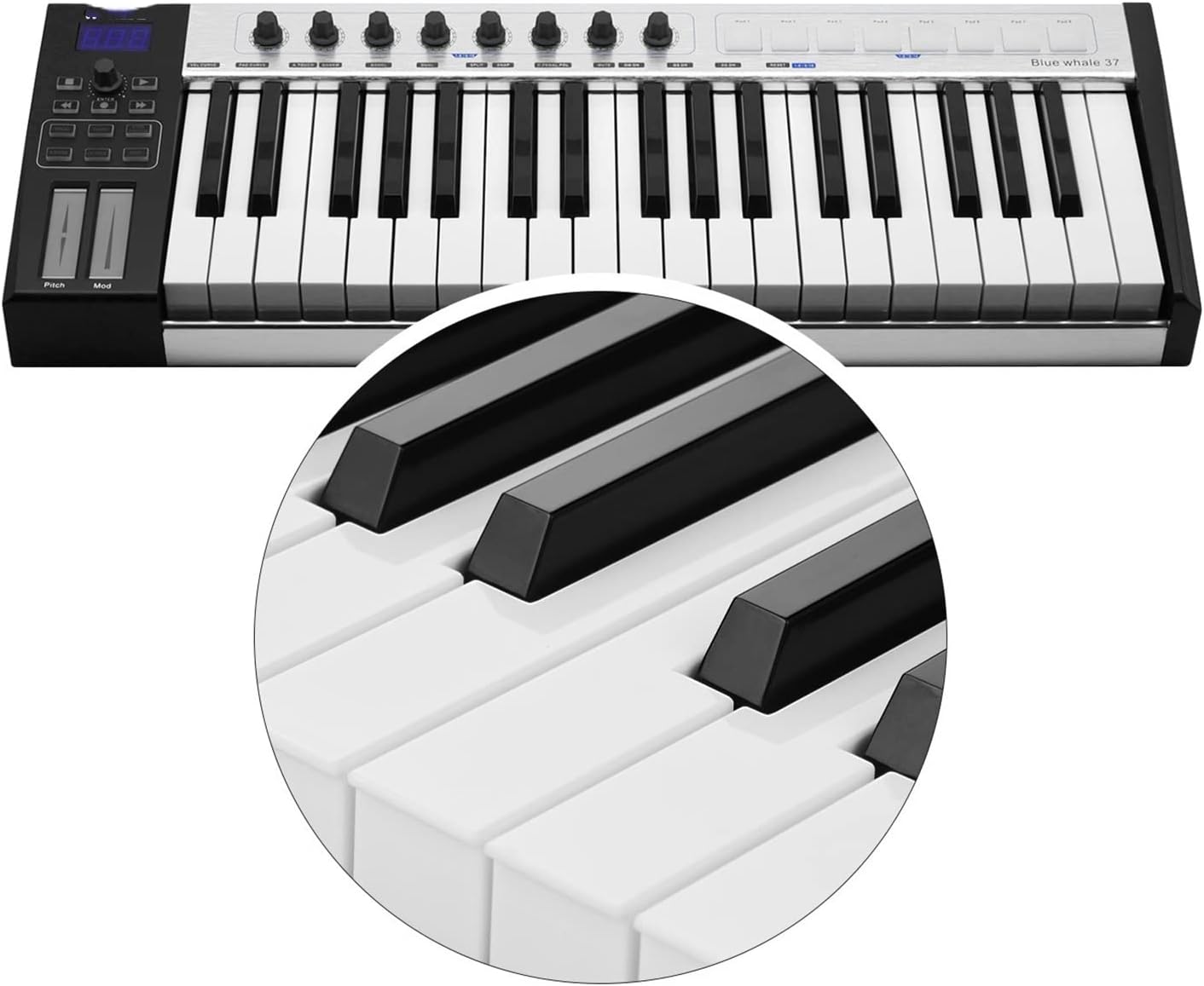 Keyboard Piano 37 USB MIDI Controller Keyboard 37 Semi-Weighted Keys 8 RGB Backlit Trigger Pads LED Display