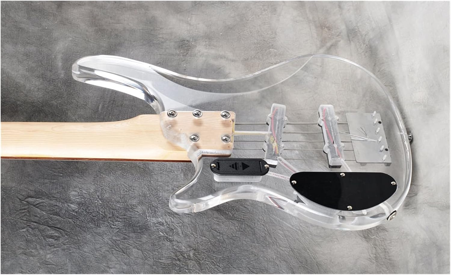 Unfinished Guitar Body Red Sandalwood Fingerboard with LED Lights, Real Shots, Suitable for 2016 New Straight-Through 5-String Acrylic Body Bass Guitar DIY Accessory