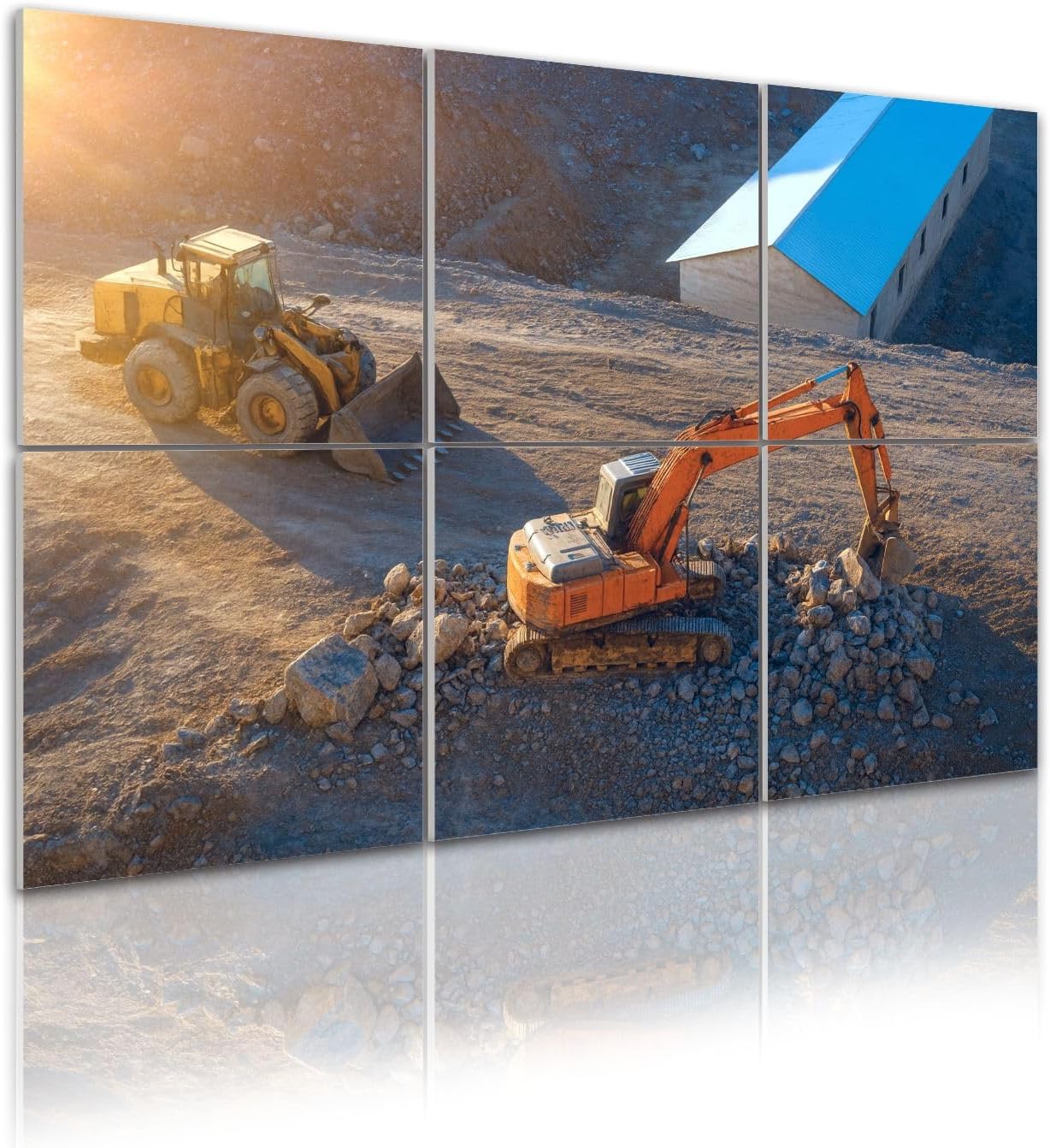 6 Pack Art Acoustic Panels Self Adhesive Excavator bulldozer construction site Excavation is process moving Decorative Soundproof Wall Panels Sound Absorbing Panel 48