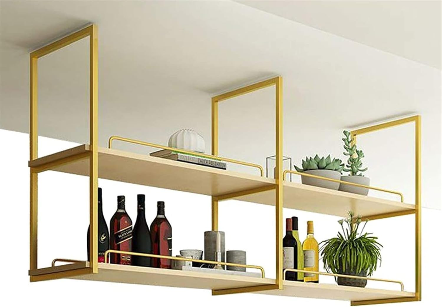 Corner Ledge Wall Shelf,Hanging Floating Shelf Wine Rack - Ceiling Solid Wood Bottle Rack/Bookshelf, Suspended Solid Wood Storage Rack, Wall Mount Ceiling Plant Rack - Decorative Shelving, K