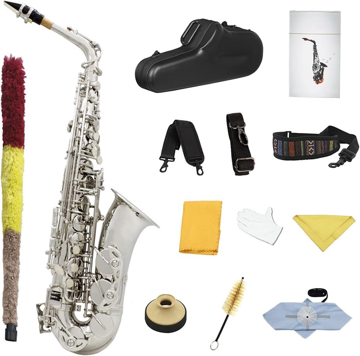 Sax Beginners Kit Alto Saxophone EB Tune Gold Lacquer Silver Lacquer Sax Brass Body Woodwind Instrument with Leather Case Reed Wind Instrument (Color : Silver Sax)