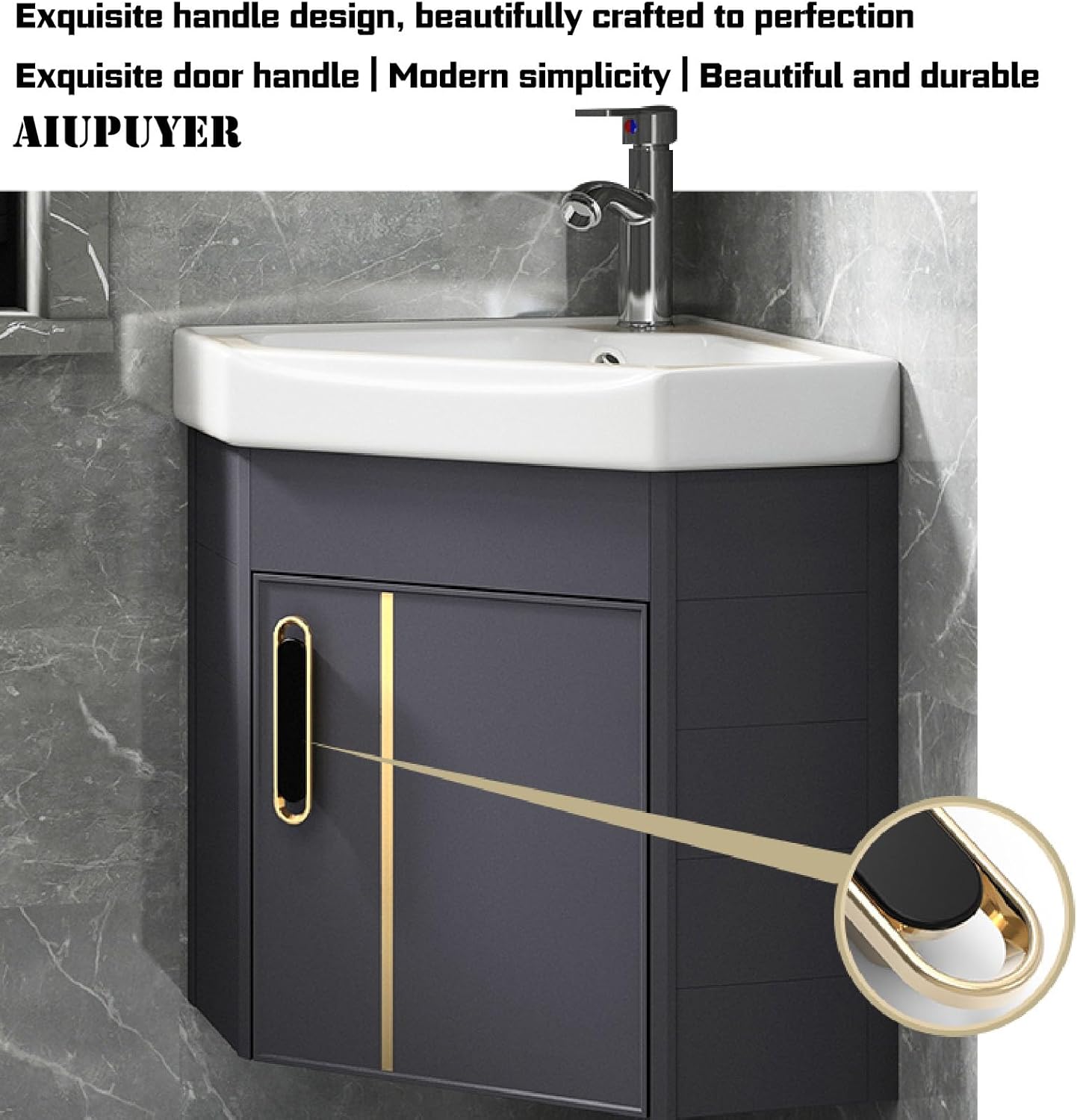 Corner Bathroom Vanity, Bathroom Vanity Utility Sink Free Standing Cabinet Wall Mount, Ceramic, Bathroom Cabinet with Faucet and Drain (48CM/18.8IN)