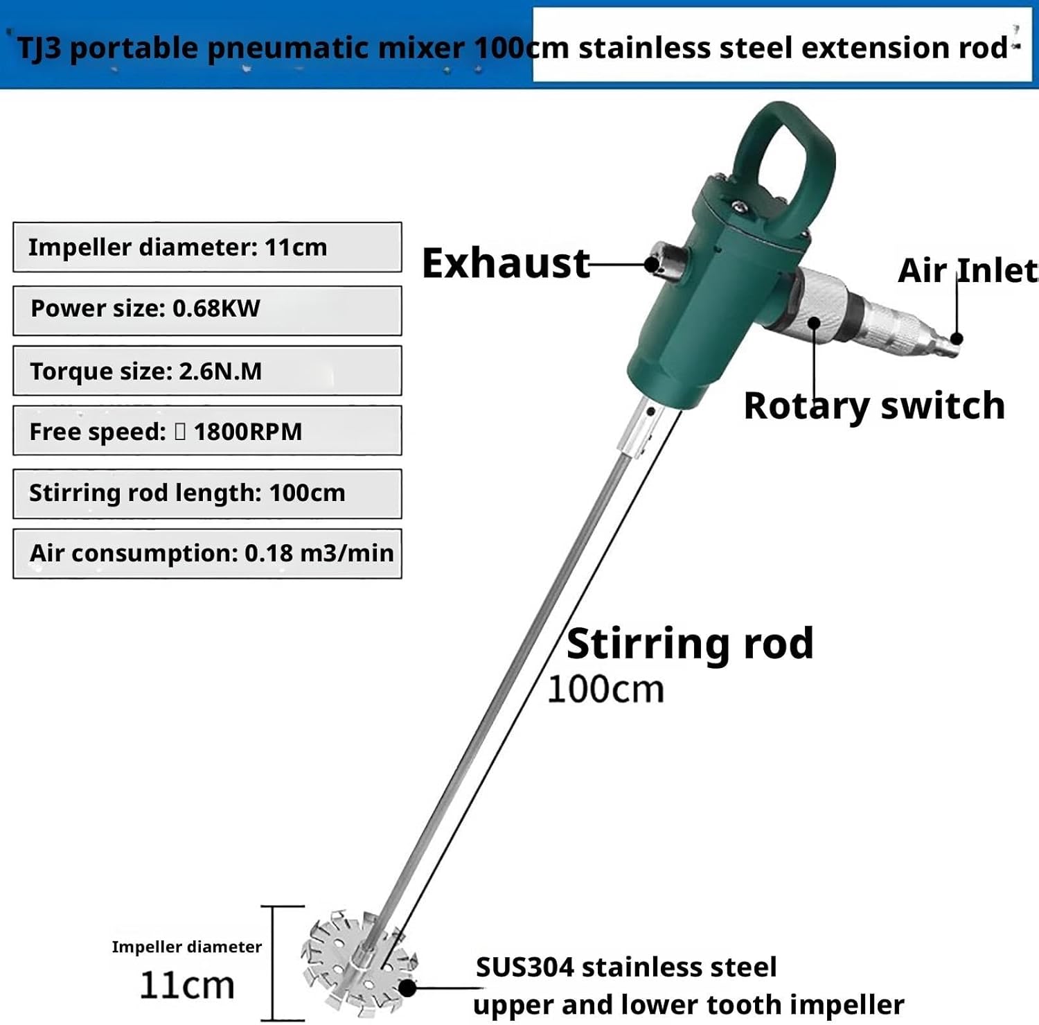 Handheld Air Mixer Pneumatic Mixer for Paint Stirring, Air Agitator Paint Mixing Tool, Efficient Paint Mix Machine