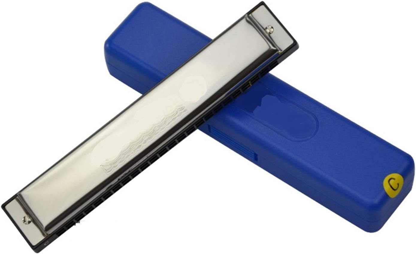 SUOFEILAIMU Tremolo Harmonica 24 Hole 48 Tone Mouth Organ Instrumentos Wood Wind Tremolo Key C Musical Instruments Beginner (Color : Silver)