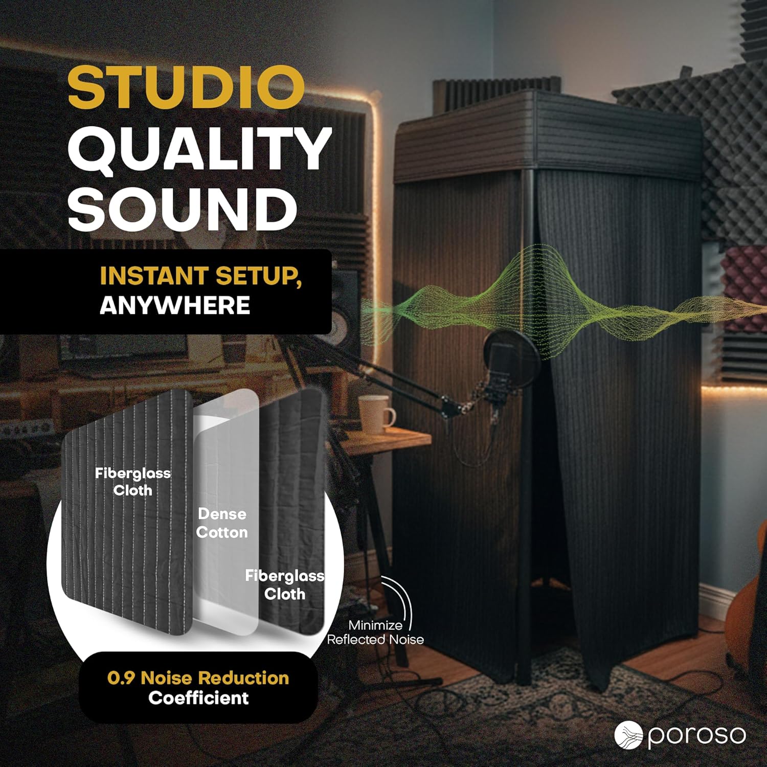 Updated 2025 OEM RECORDING SOUND BOOTH | Portable Studio for Crisp Dry Vocals | Acoustic Treatment for Any Space | Sound Isolation Booth for Home Studio | 5-Min Assembly w/Travel Bag & Extras