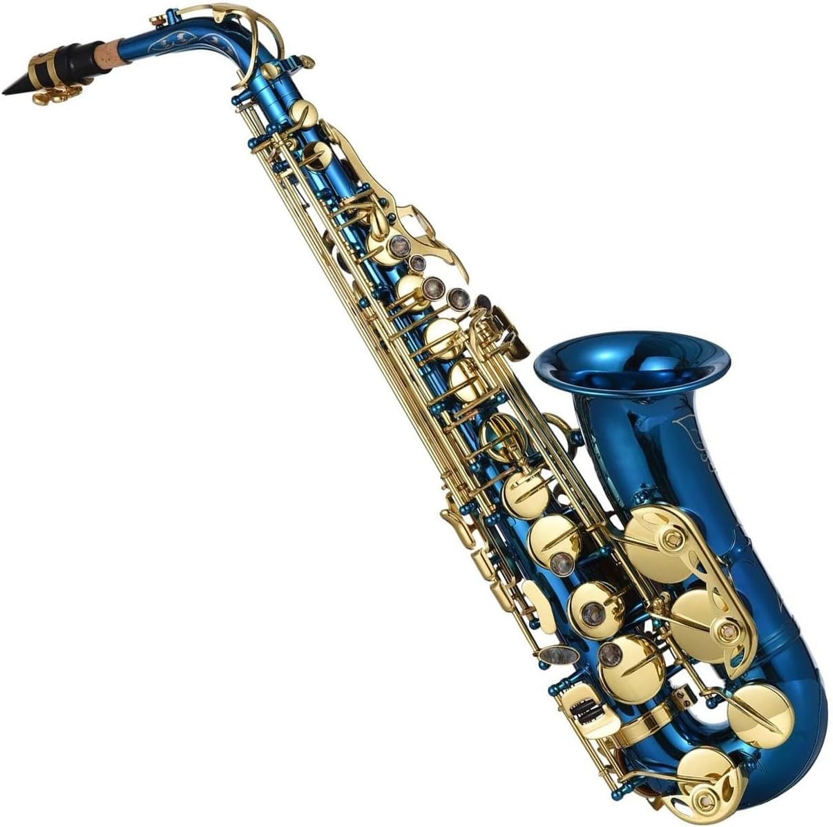 Blue Brass Engraved Eb Alto Saxophone Buttons Wind Instrument With Case A Complete Set