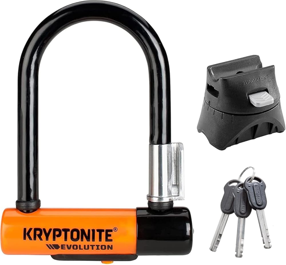 Kryptonite Evolution Mini-5 Bike U-Lock, Heavy Duty Anti-Theft Bicycle U Lock, 13mm Steel Shackle Mounting Bracket and Keys, High Security Lock for Bicycles Scooters