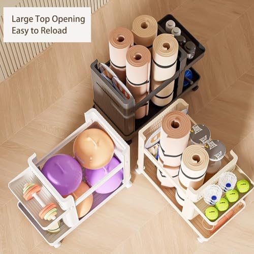 Yoga Mat Storage Basket, Home Yoga Mat Gym Storage Racks, Folding Yoga Mat Organizer with Wheels, Workout Equipment Corner Storage for Foam Roller,Yoga Strap,Resistance Bands