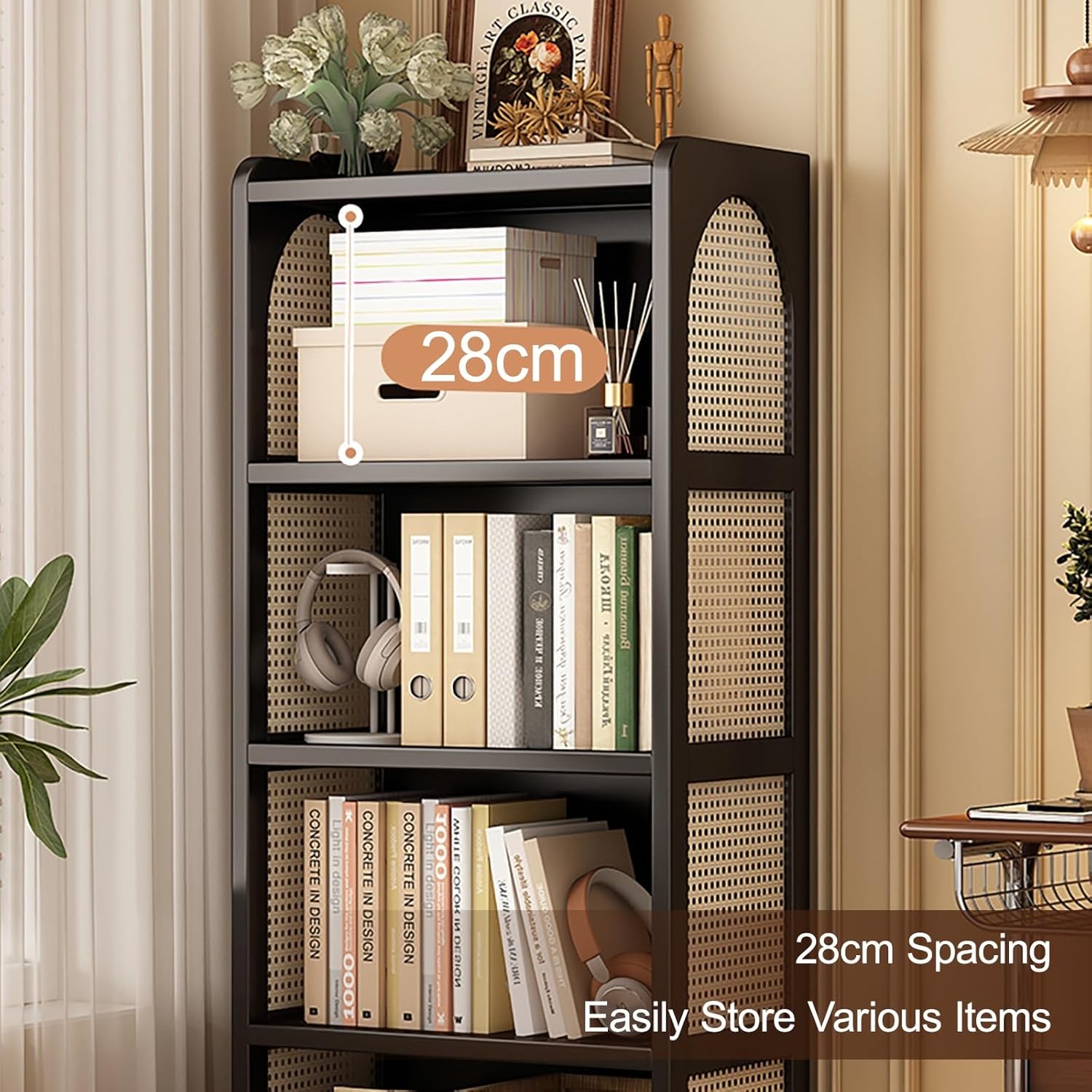 Open Bookshelf Corner & Straight Shelf Design Freestanding Display Rack Shelving Unit, Narrow Bookcase for Small Space Corner Bedroo, Office(Brown,84 * 123cm/33 * 48.4in)
