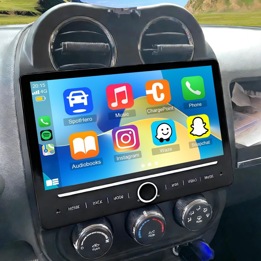 Android 14 Car Stereo for Jeep Compass 2009-2017,10 Inch Double Din Car Radio with Carplay & Android Auto, in-Dash Navigation Radio with BT Mirror Link WiFi FM Radio & Backup Camera-4+64G