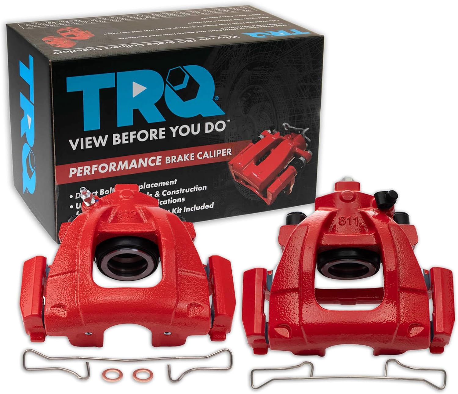 TRQ Performance Front Driver and Passenger Side Brake Caliper Set Caliper Brackets Compatible with 02-08 Mini Cooper with 276 mm Diameter Front Rotors