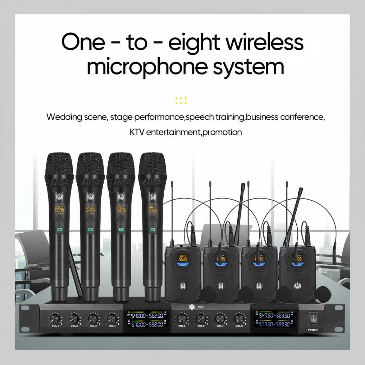 W IN-MIX UHF Wireless Microphones System with 4 Cordless Handheld and 4 Headset/Lavalier Lapel Mics, Bodypack Transmitter, Receiver, 165ft Range for Singing Karaoke Church Party