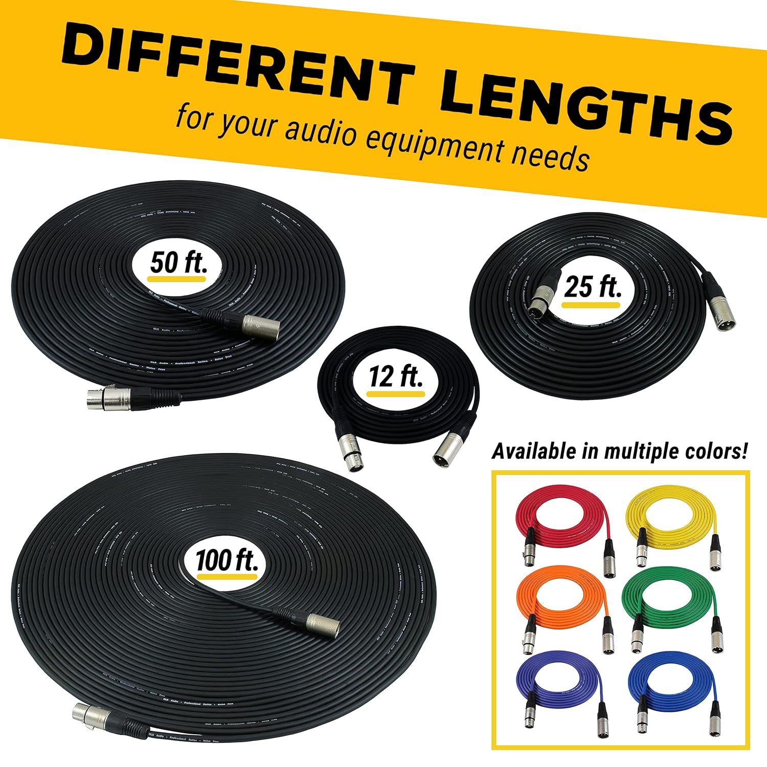 GLS Audio 25ft Mic Cable Patch Cords - XLR Male to XLR Female Black Microphone Cables - 25' Balanced Mike Snake Cord - 10 PACK