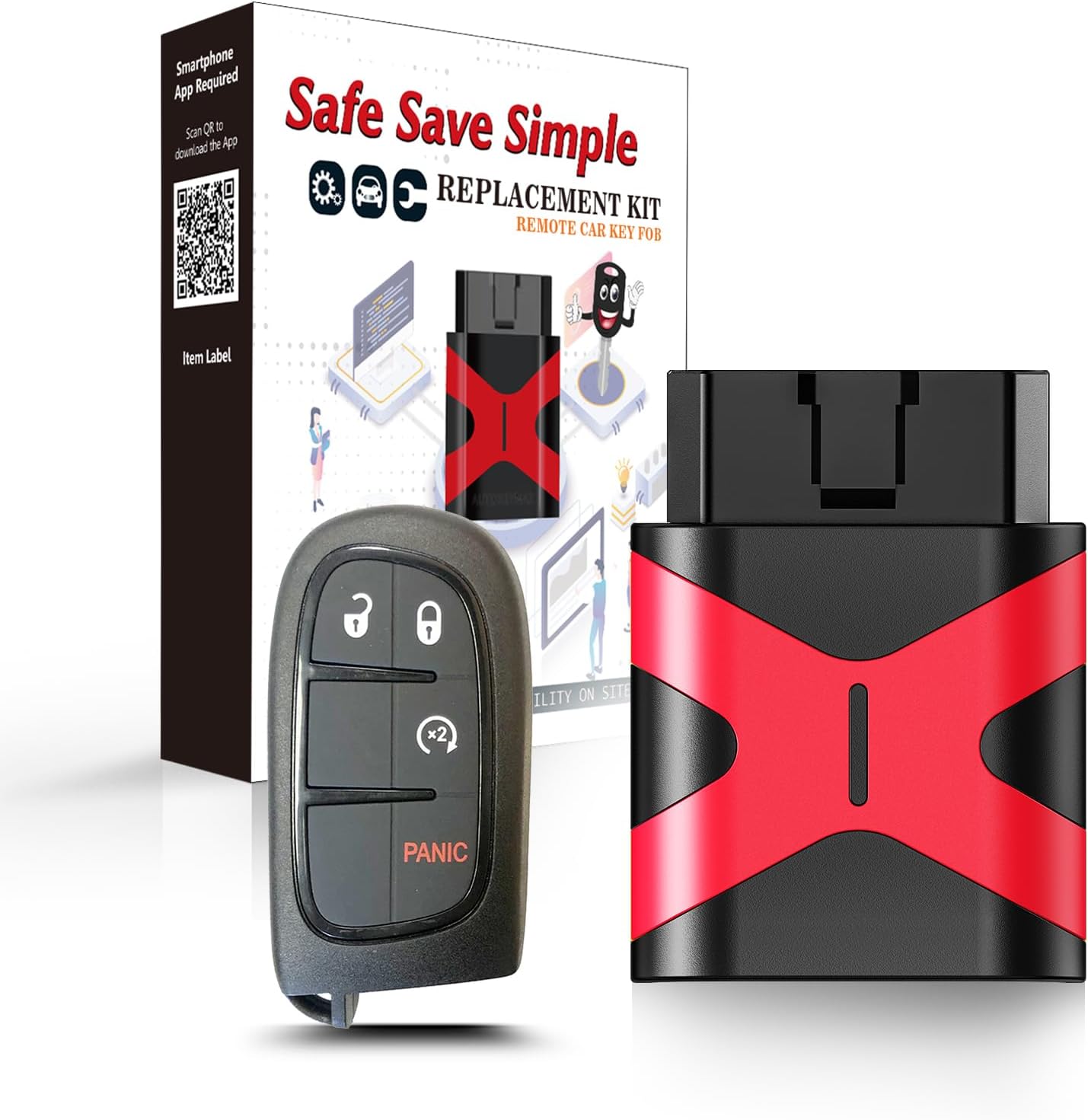 Simple Programmable Keyfob, Replacement Car Key Fob and DIY Programmer OBD Kit Compatible with Jeep Cherokee 2014-2018 Smart Keyless Entry Remote GQ4-54T 4A CHIP