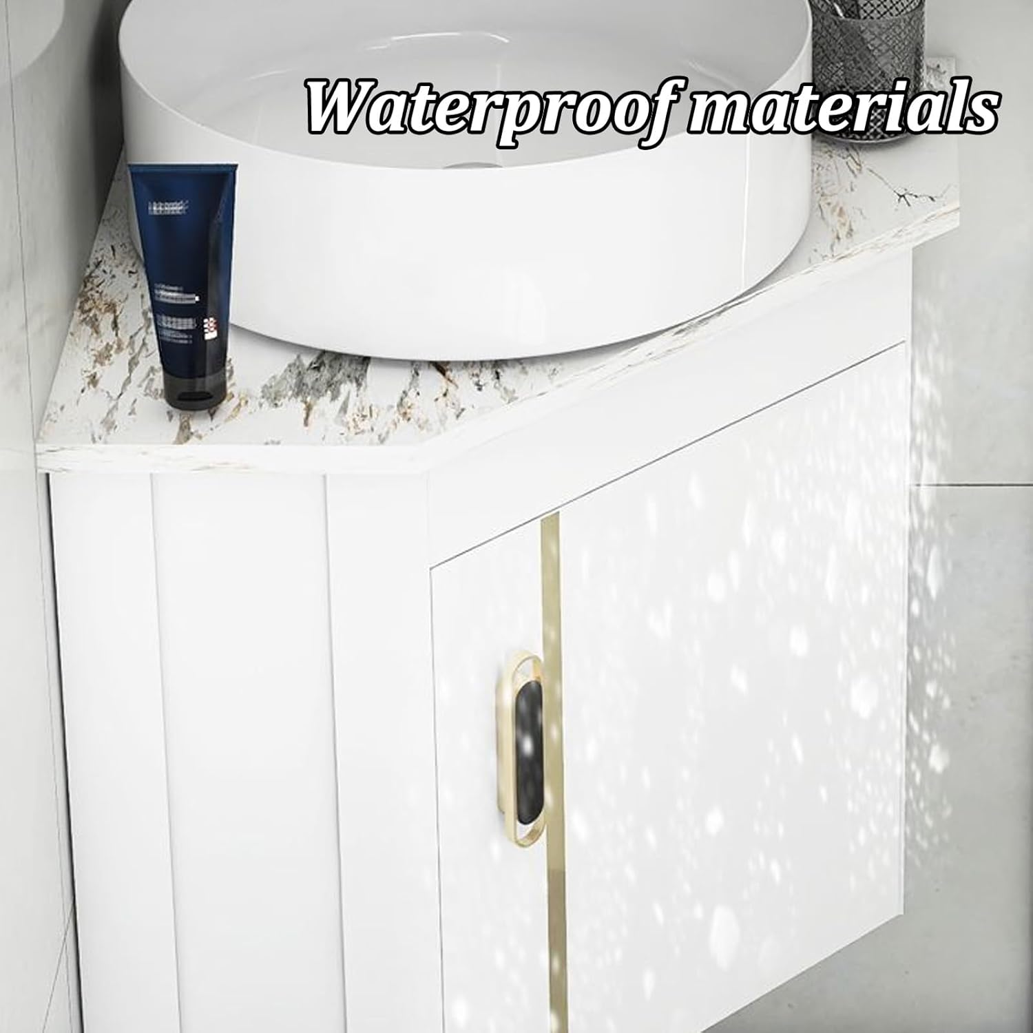 Corner Bathroom Vanity Wall Mount Small Utility Sink with Metals Cabinet Modern Bathroom Vanity Slate Countertop, Deeper Sink for Small Space(43cm)