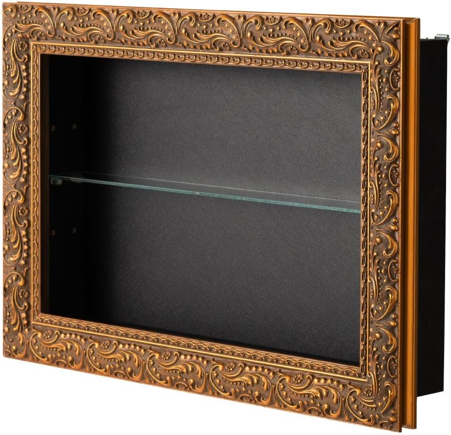 PaletteLife Rococo Style Shadow Box Wall Cabinet, Antique Gold Frame, Square Type, 17.7 x 11.8 (45x30cm), Depth 2.4