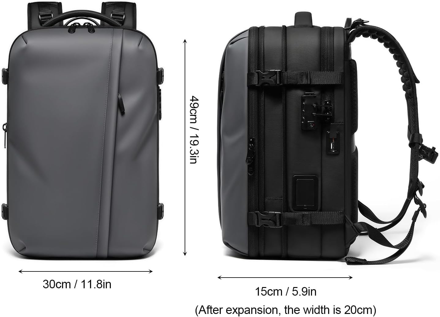 Vacuum Seal Backpack, 25L - 60L Expandable Carry On Compression Backpack with Lock, Travel Vacuum Storage Bags Backpacks for Short Trip Business (Grey)