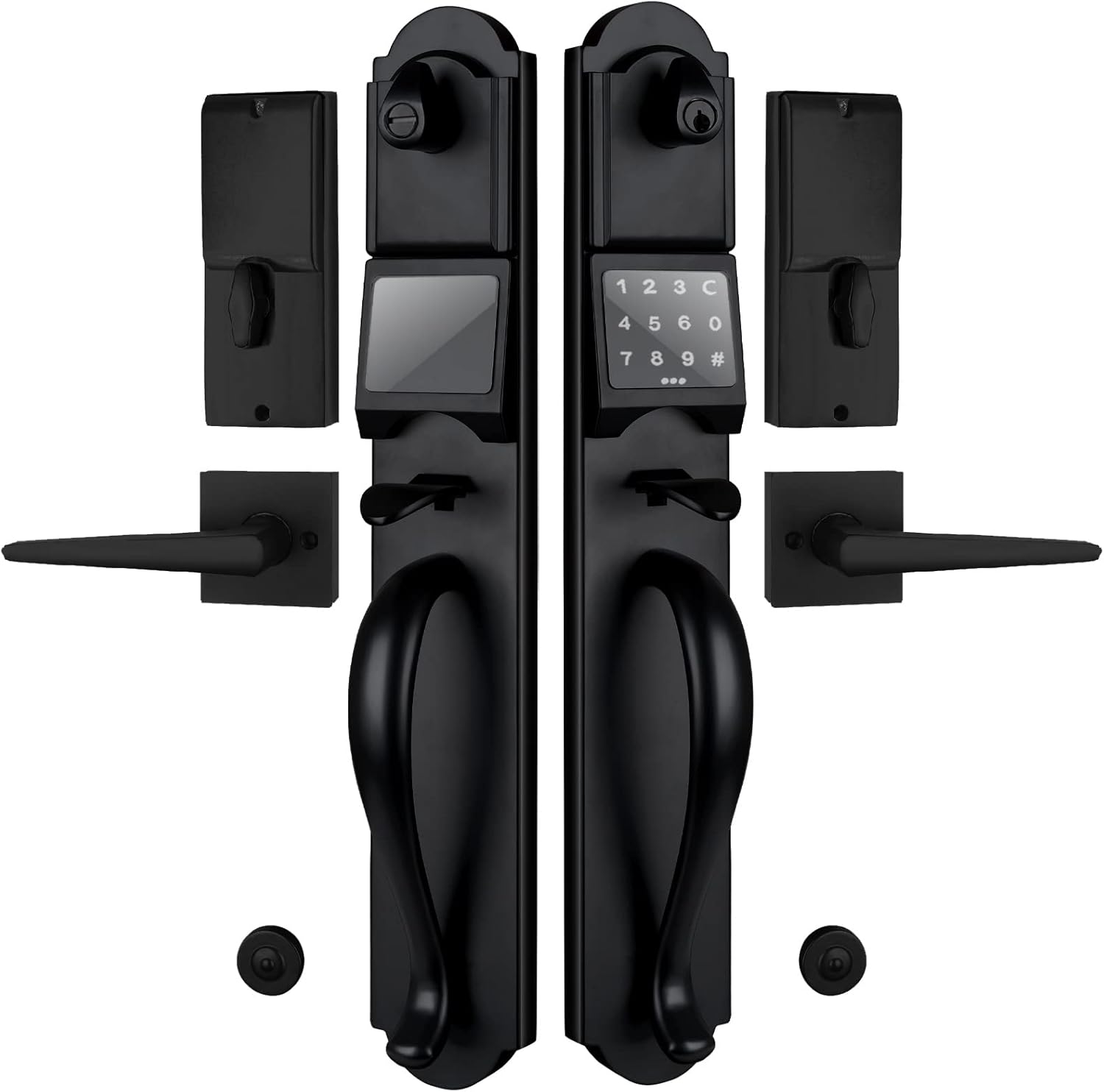 Keyless Entry Door Lock Set, Heavy Duty Smart Double Door Handleset with Touchscreen Keypad, Electronic Keyed &Dummy Exterior Door Lock Set, Right Handed, 17.52'' Length