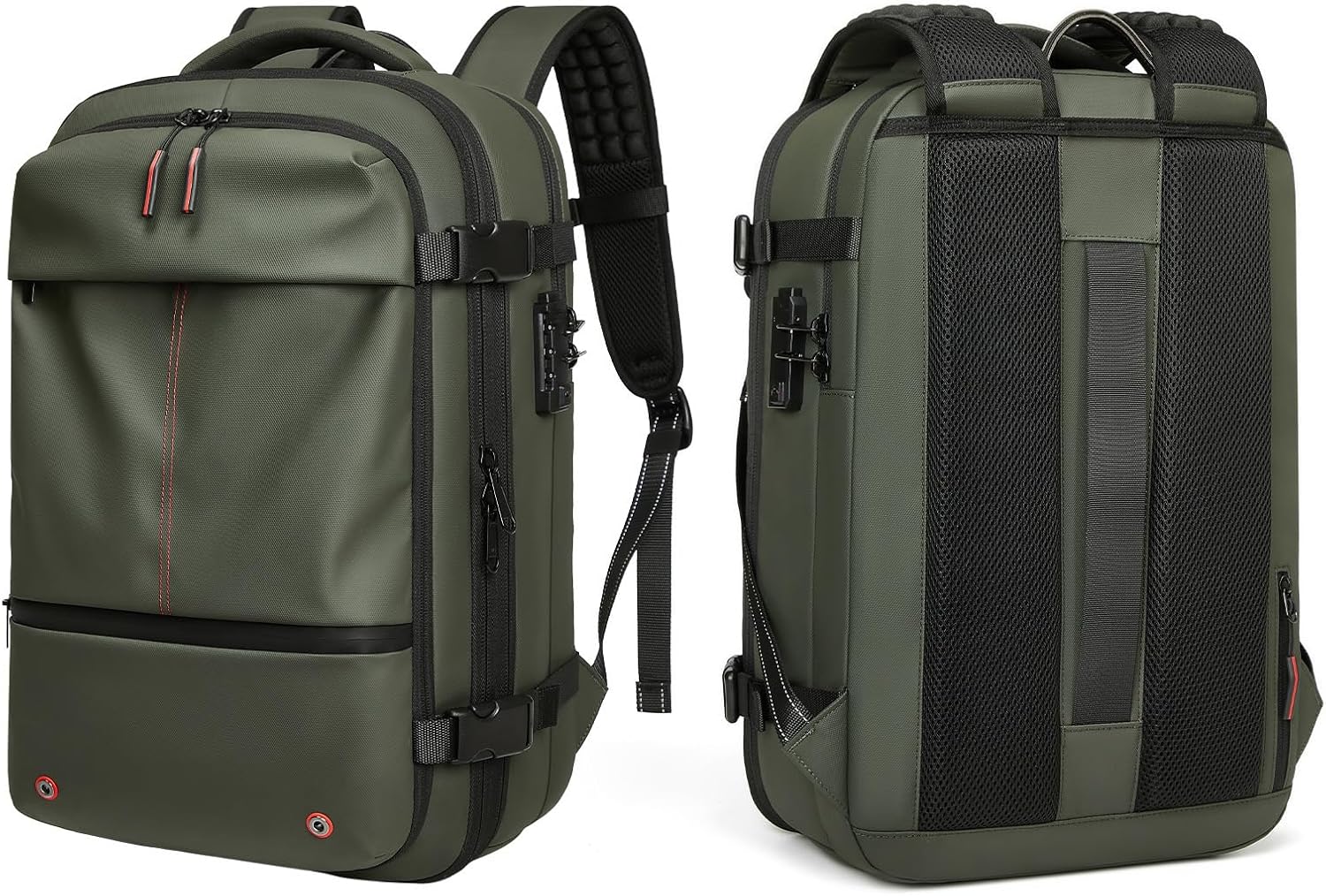 Eujgoov Weekender Backpack Vacuum Seal Compression 25L to 60L Expandable, TSA Lock, with 17 Inch Laptop Compartment, Adjustable Breathable Shoulder Straps for Travel, Luggage Strap (Green)