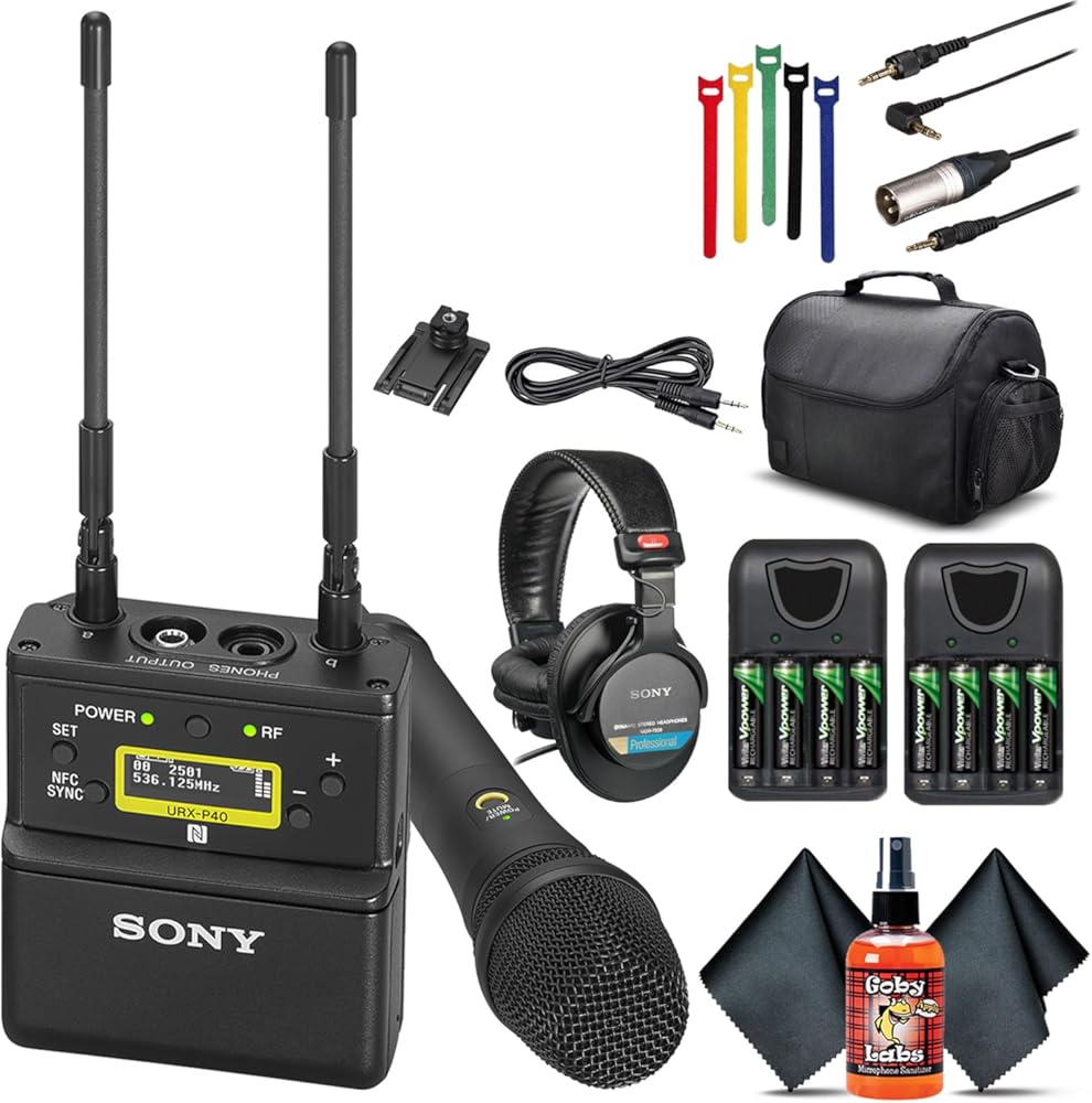 Sony UWP-D22 Camera-Mount Wireless Cardioid Handheld Microphone System UC25: 536 to 608 MHz UWP-D22/25, Headphones, 8 x Rechargeable Batteries, 3.5 mm Auxiliary Cable, Case, and More