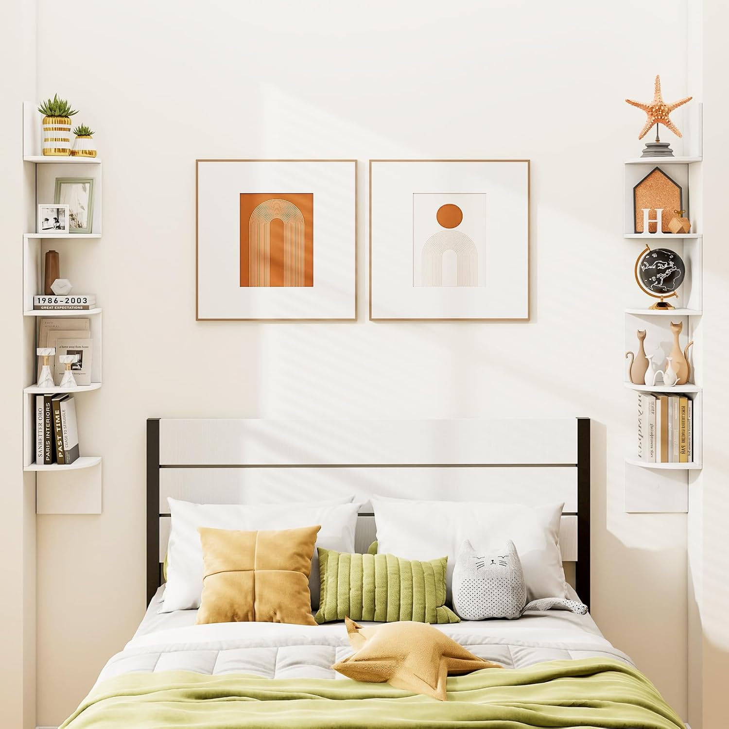 Tangkula 5-Tier Corner Shelf Wall Mount, Farmhouse Floating Corner Bookshelf, Industrial Modern Display Shelf Stand, Wooden Storage Organizer for Living Room Home Office (2, White)