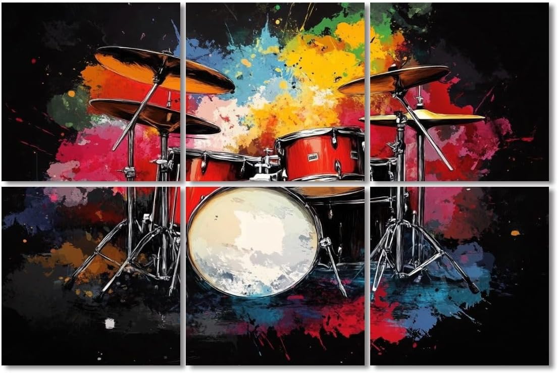 6 Pack Art Acoustic Panels Sound Absorbing Music Abstract Drum Set Bold Colors Musical Instruments Composition Decorative Soundproof Wall Panels Self Adhesive for Recording Studios Office 72