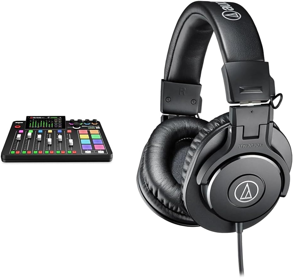 RØDE RØDECaster Pro II All-in-One Production Solution for Podcasting, Streaming, Music Production and Content Creation,Black & Audio-Technica ATH-M30x Professional Studio Monitor Headphones, Black