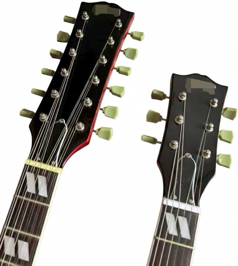 Double Neck Electric Guitar 12 String and 6 Solid Mahogany Body Rosewood Fretboard Trans Red