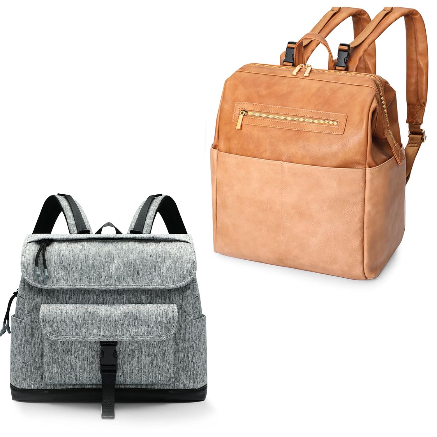 MOMINSIDE Diaper Bag Backpack, Leather Backpack for Mom Dad, Large Travel Baby Bag for Boys Girls Fits 15 Inches Laptop, 4 Insulated Pockets, Changing Station, Stroller Straps