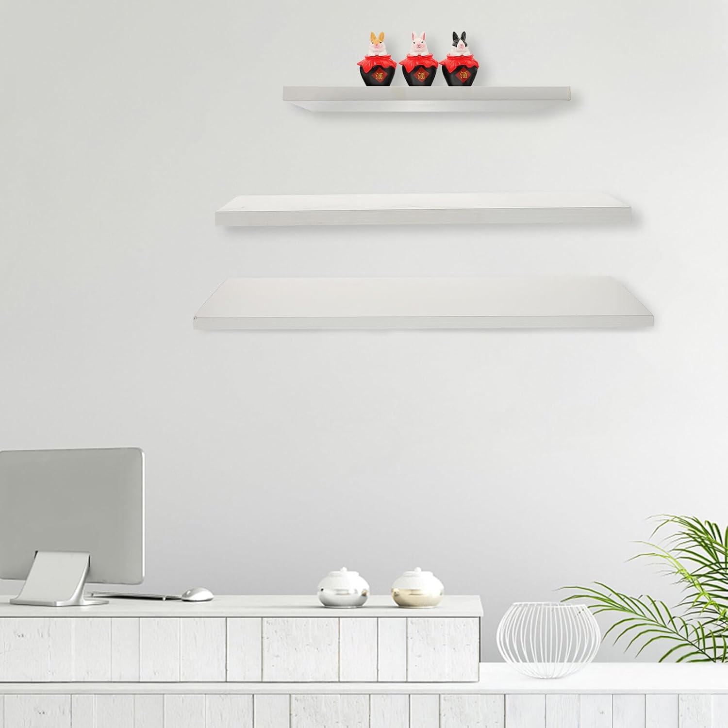 Thickened Modern Floating Wall Shelf Simple Style Wooden Wall-Mounted Rack for Bathroom Bedroom Kitchen Living Storage and Decorative Display Space-Saving Household Organizer