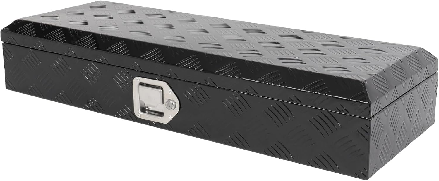 ECCPP 35inch Heavy Duty Aluminum Truck Bed Tool Box, RV Storage Organizer Trailer Storage ToolBox W/Lock & Keys, Underbody Flatbox Truck Car Outdoor Trailer Pickup (Black)