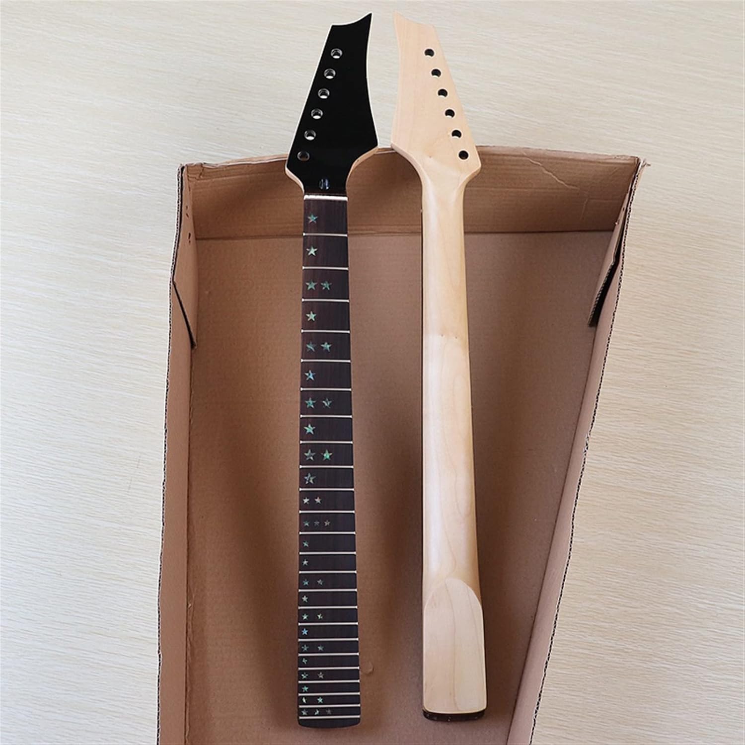 6 String Electric Guitar Neck 24 Frets Maple Wood Fingerboard with Color Shells Star Position Unfinished Guitar Neck (Color : 01)