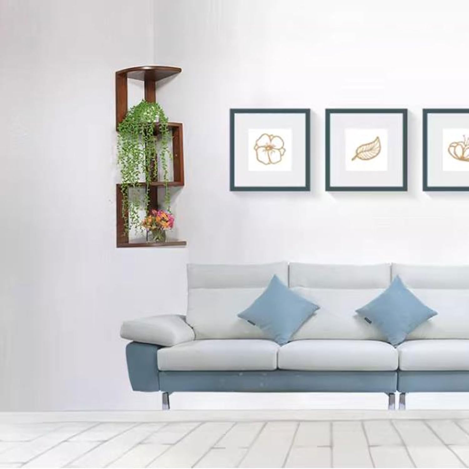 Floating Corner Shelves for Wall Decor Storage, Solid Wood Wall Storage Shelves Rack 3 Tiers, Wall Mounted Wood Shelves for Home Decor, Bedroom, Living Room, Bathroom, Kitchen, Office (Color :