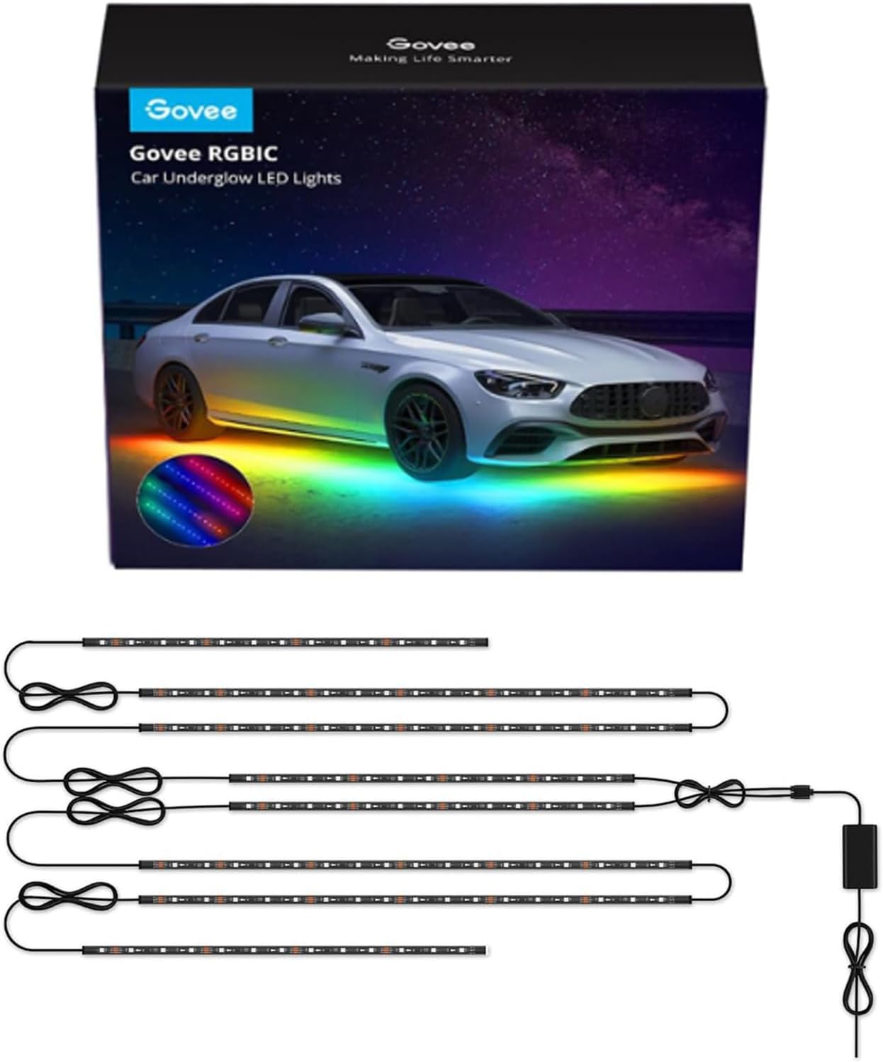Govee Car Underglow Lights, 8 pcs RGBIC Under Car Lights with 16 Million Colors and 45 Scene Modes, Exterior Car Lights with App Control, 3 Music Modes LED Lights for Cars, SUVs, Trucks, DC 12-24V