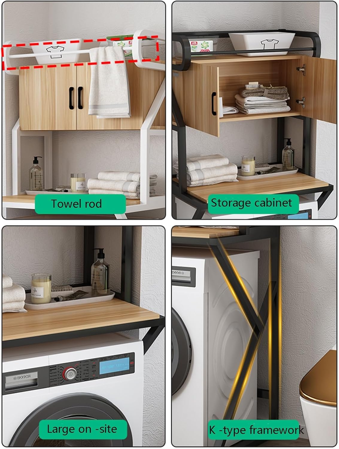 Over Washing Machine Storage Rack, Drum Washing Machine, Balcony Bathroom Stand, Cabinet with Storage Cabinet (C)