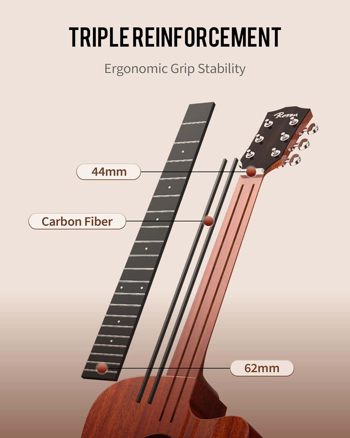 Rosen G31 Dreadnought Acoustic Guitar Soild Mahogany Top 41 Inch Guitarra Full Size Cutaway with Gloss Finish Bundle Starter Kit with Gig Bag, Strings, Strap, and Picks