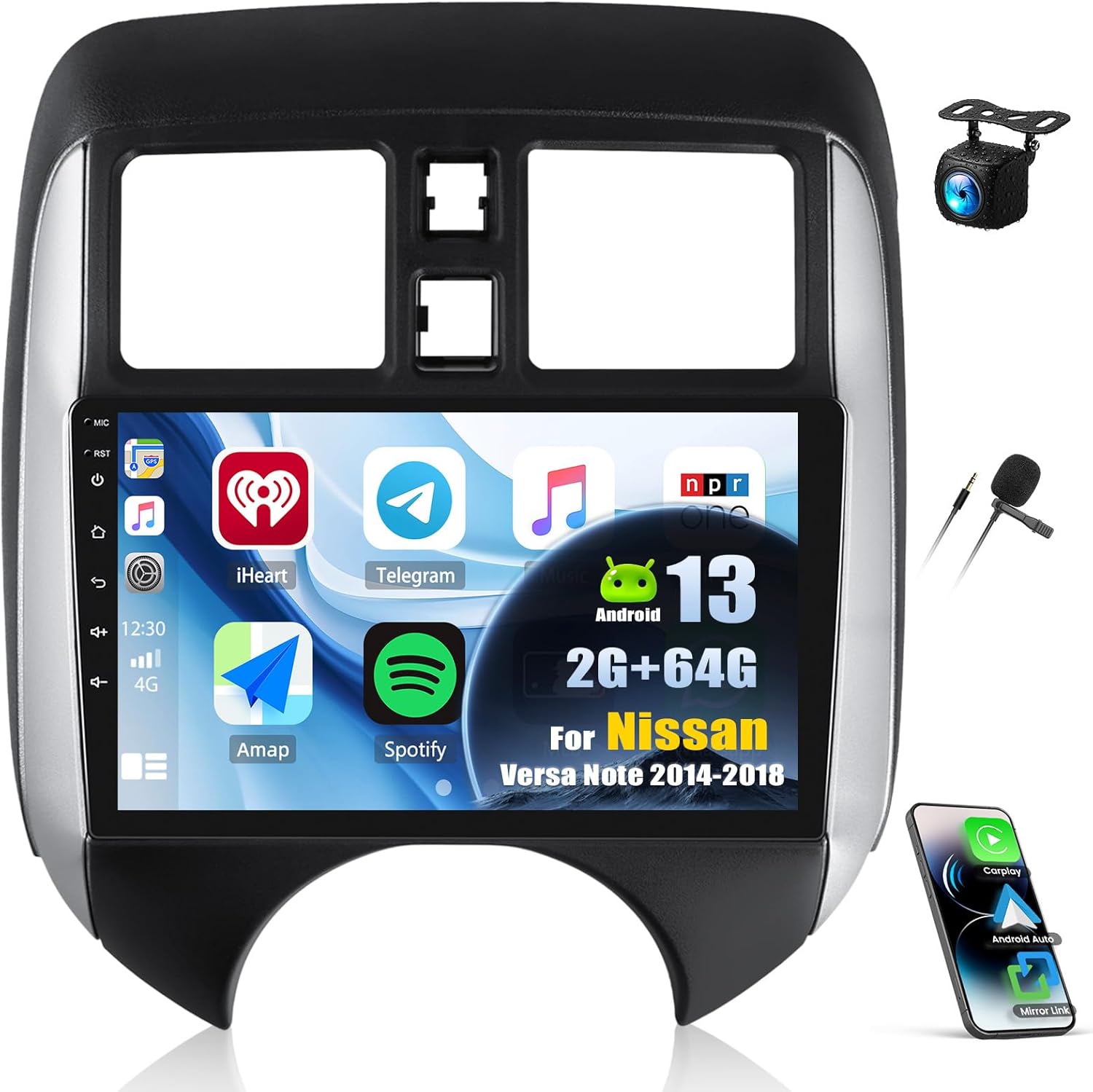 UNITOPSCI 2G+64G Android 13 Car Radio for Nissan Versa Note 2014-2018 Wireless CarPlay Android Auto, 9 Inch 1080P Bluetooth Touch Screen Car Stereo, GPS/WiFi/FM/RDS/28 UI + AHD Backup Camera/SWC/MIC