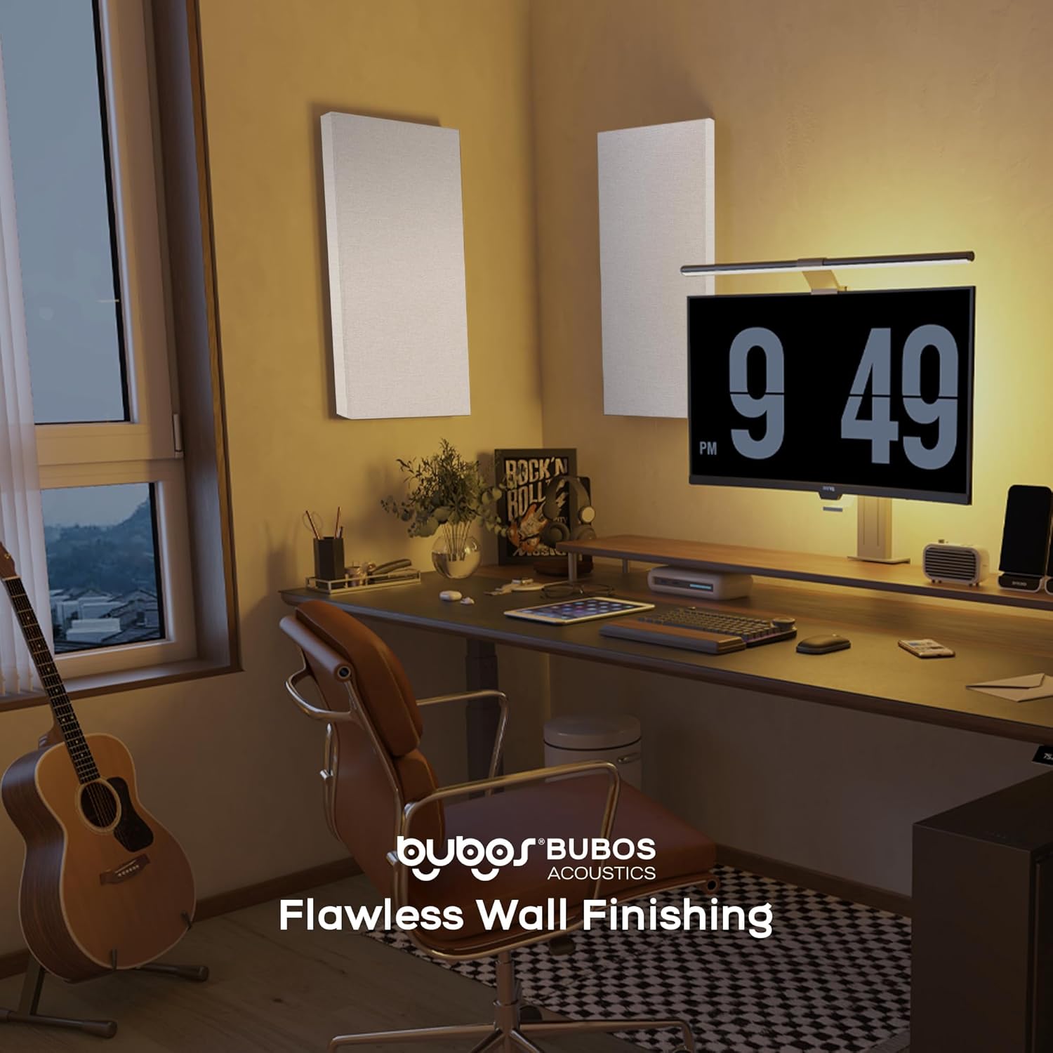 BUBOS 4 PCS Fabric Acoustic Panels,23.6''x11.8''x2'' Sound Proof Panels for Walls,Self-adhesive Soundproof Wall Panels for Echo Absorption for Home Studio Office,Standard CavityPro Linen