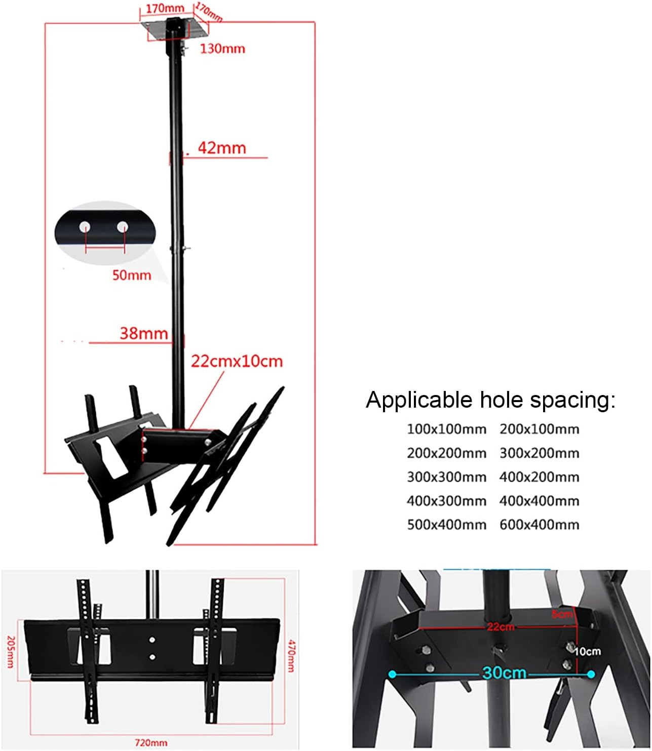 tv Wall Mount' TV Stand Sided Ceiling TV Mount Bracket, Adjustable Tilt Swivel TV Ceiling Mount, Fits Most 32-65inch LED Screen Display, Holds Two Screen Wall Mount tv Bracket