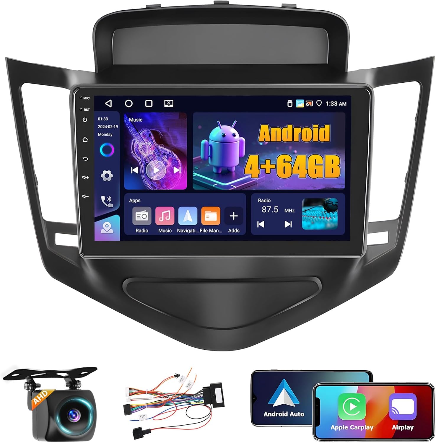 4+64GB Android 15 Car Stereo for Chevy Cruze 2009-2015 Wireless Carplay Android Auto 9