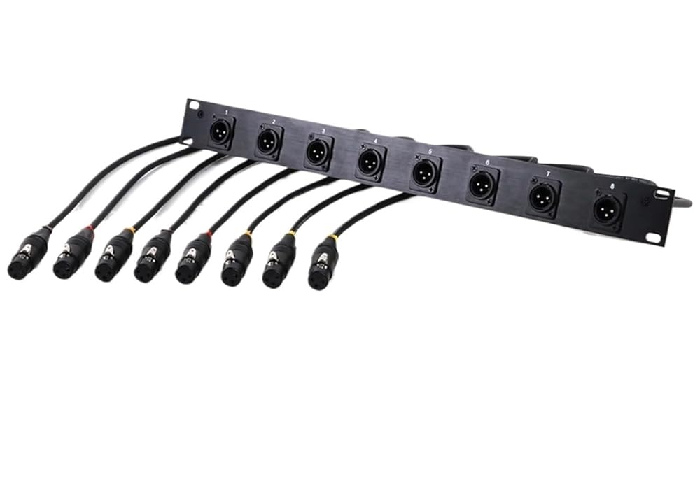 8-Hole 3Pin XLR Male Panel Mount MIC Socket to 3Pin Female XLR Audio Jum*/per Rack Extension Cable(Black,300CM)