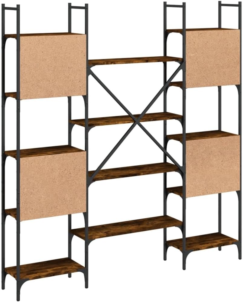 65.6 inch Large Modern Brown Engineered Wood Bookshelf with 8 Tier Shelves & Steel Frame, Tall Freestanding or Wall Mount Bookcase for Living Room Bedroom Office
